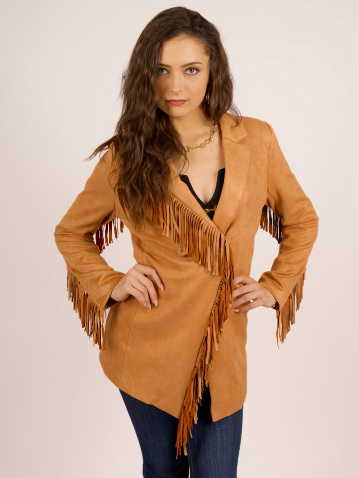 Boho Cowgirl Fringed Faux Suede Blazer