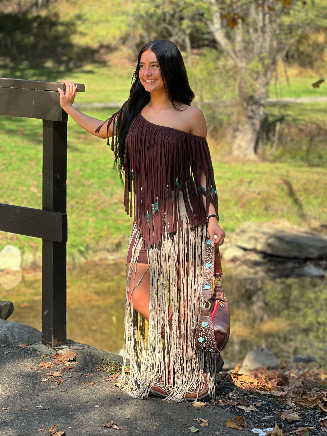 Feather & Fringe Peasant Body-con Mini Dress