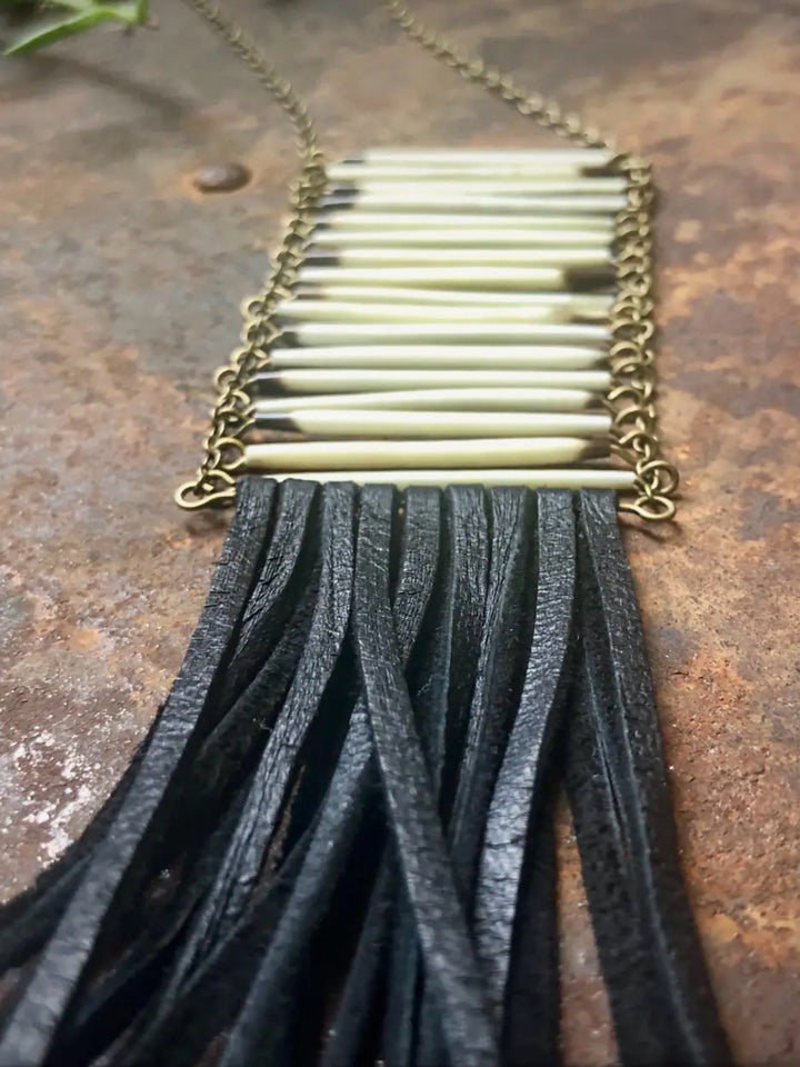 Porcupine Quill Breastplate Necklace with Leather Fringe