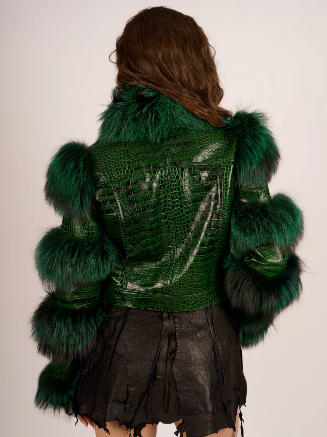 Emerald Green LEATHER & FOX FUR Rockstar JACKET