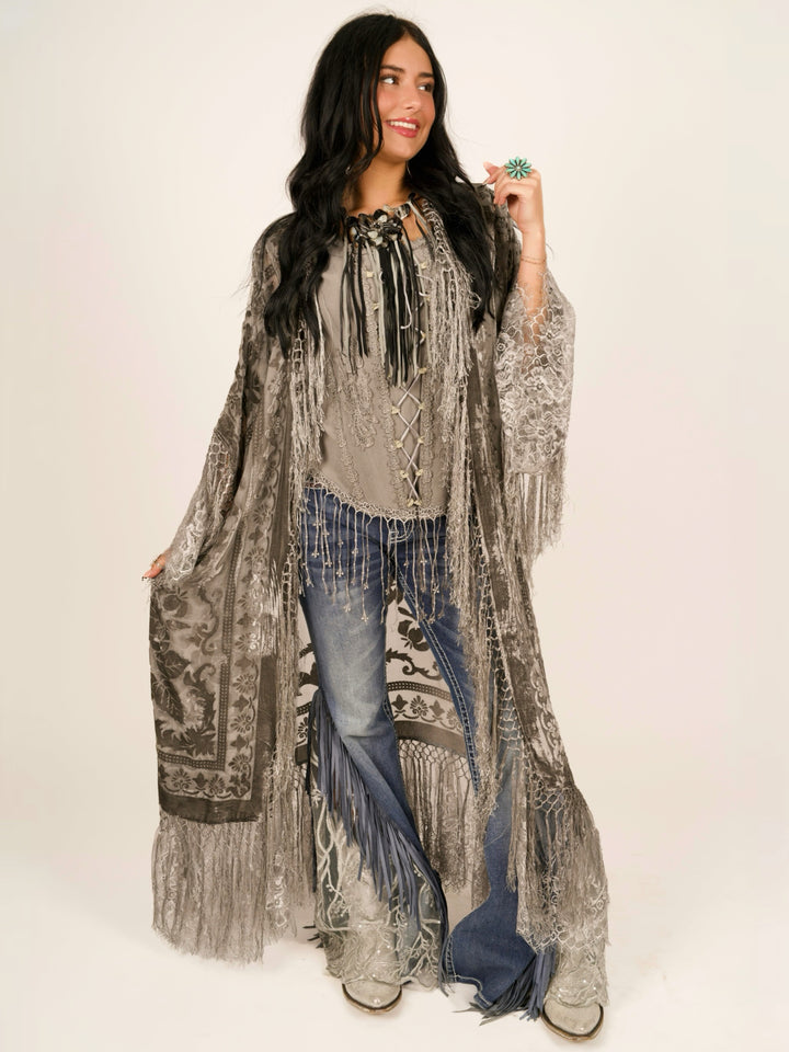 Stevie Nicks Burnout Velvet & Lace Duster