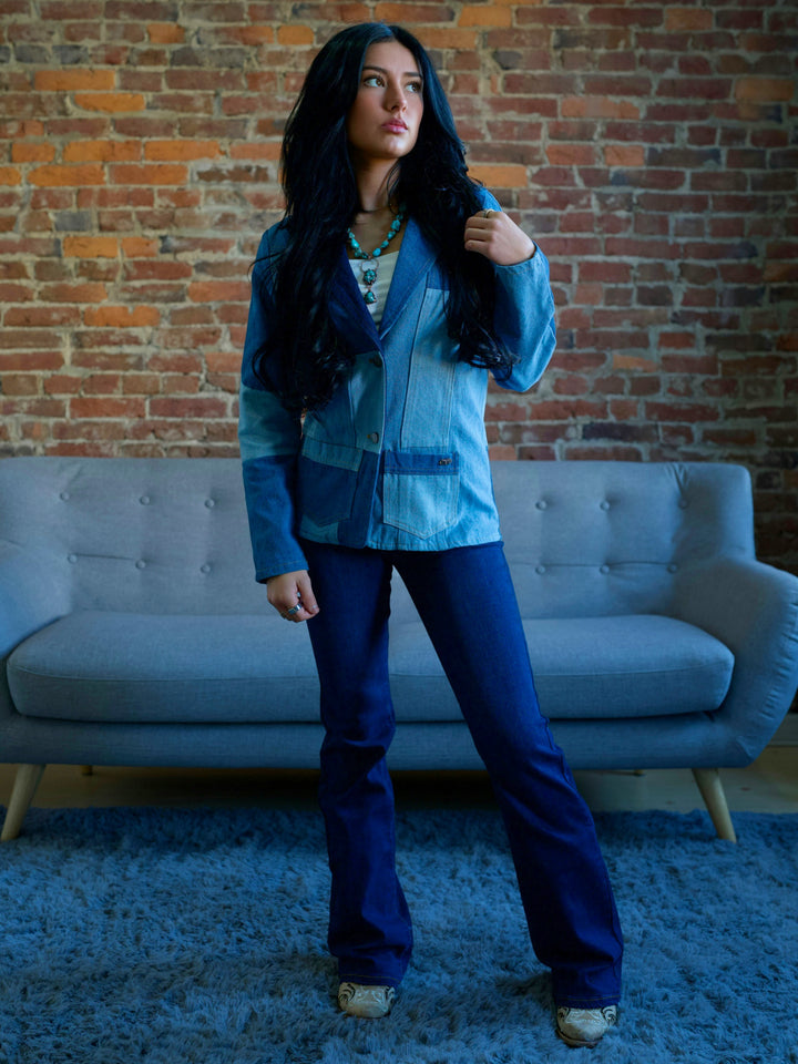 Two-Toned Patchwork Denim Blazer