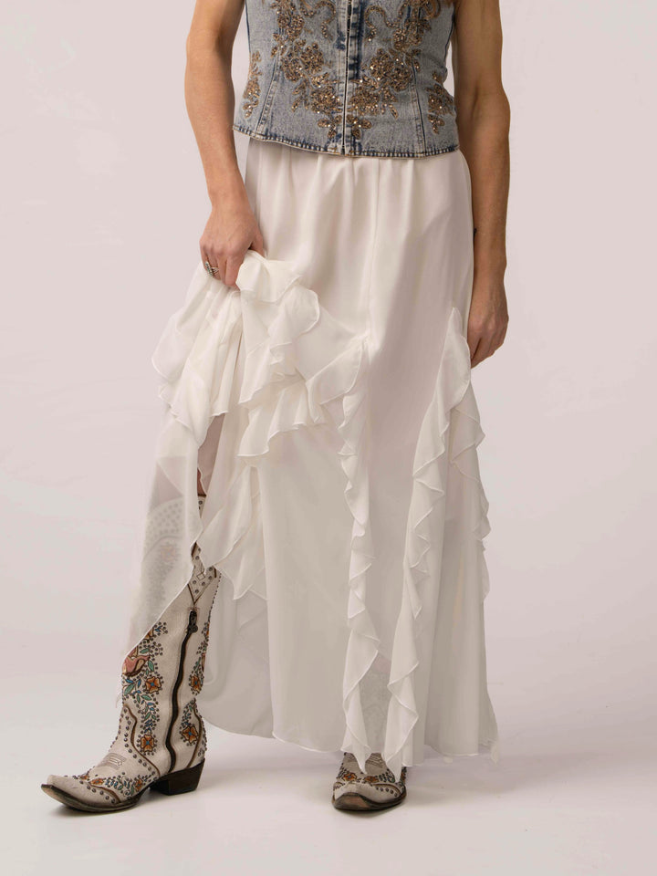 White Ruffle Maxi Skirt