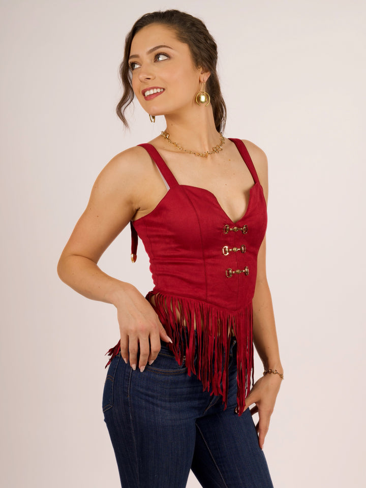 Fringe Horse-Bit Corset Tank Top
