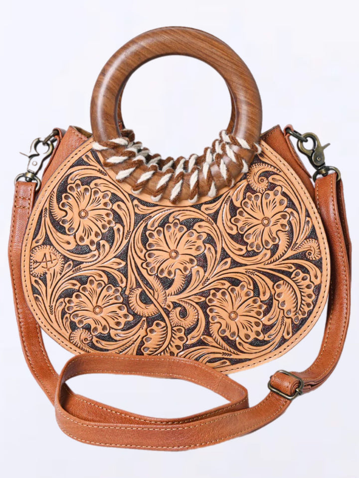 American Darling Floral Carved Leather Clutch with Detachable Strap