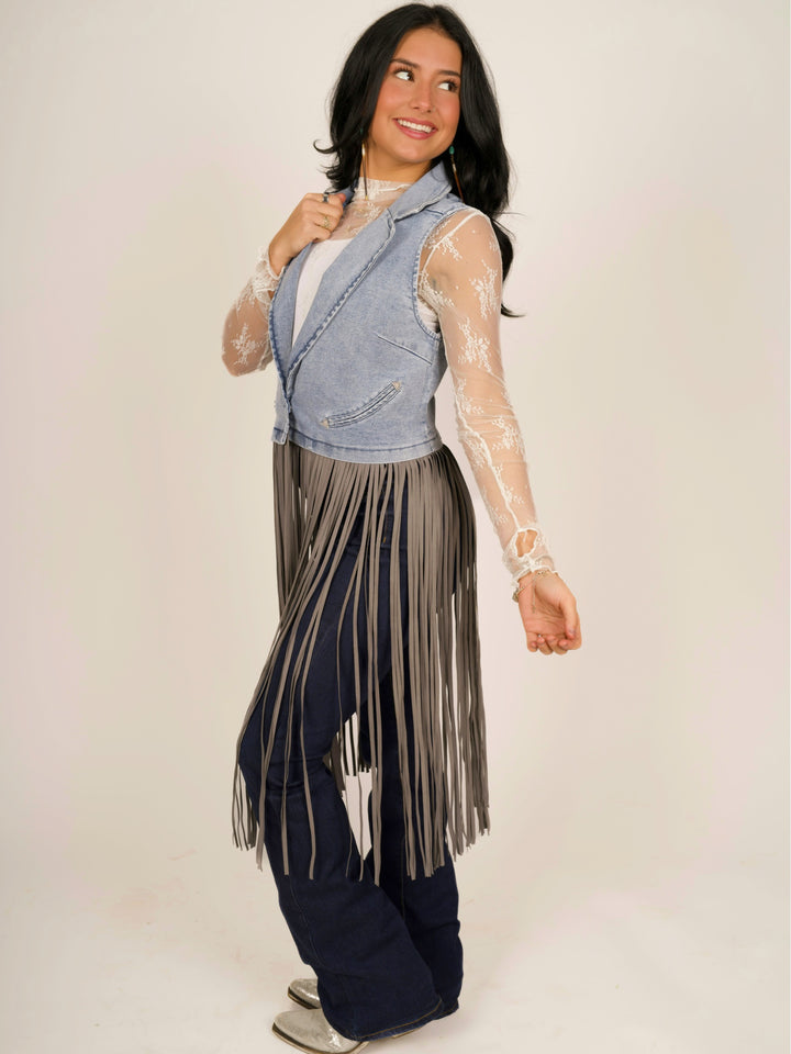 Frontier Flair Denim Fringe Vest