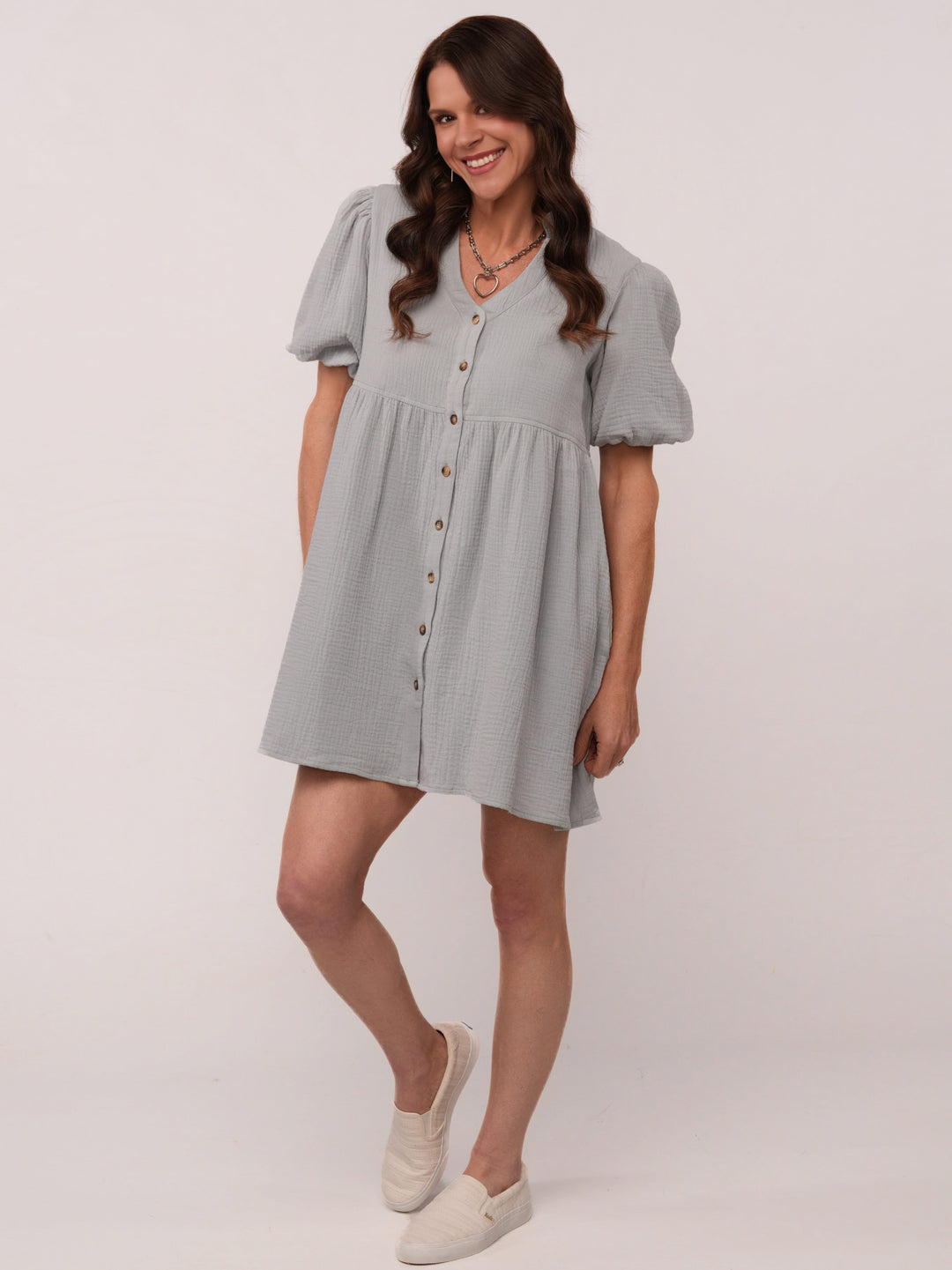 Powder Blue Puff Sleeve Flare Dress