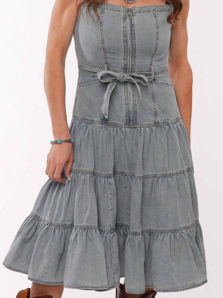 Riley Denim Tiered Midi Dress