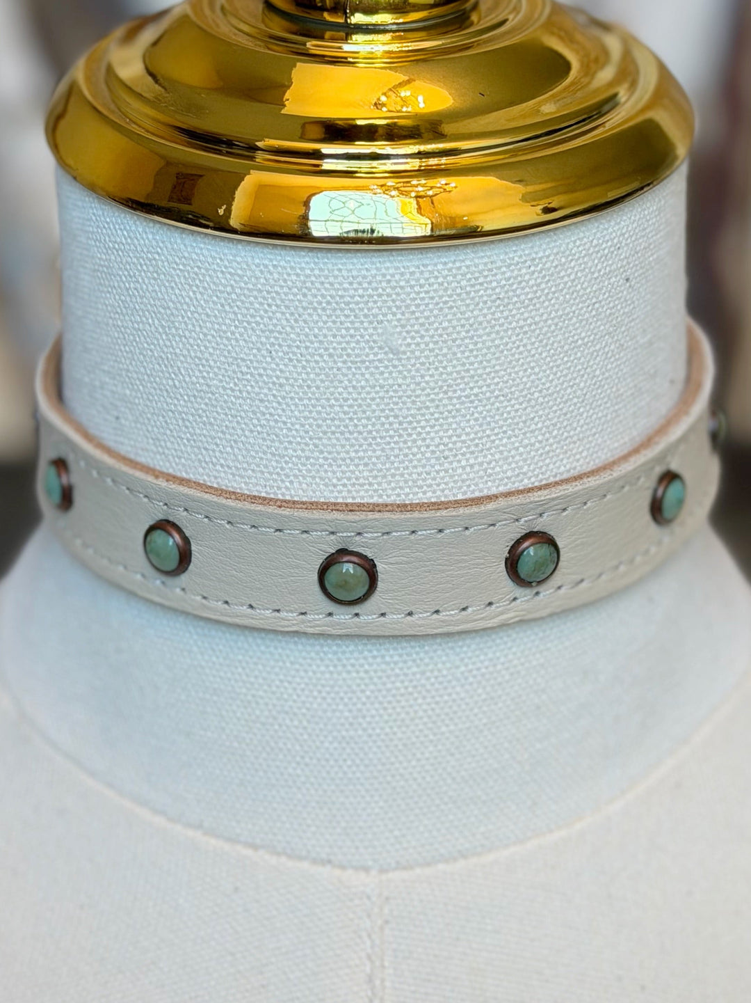 Bone Leather & Turquoise Pearl Choker Necklace