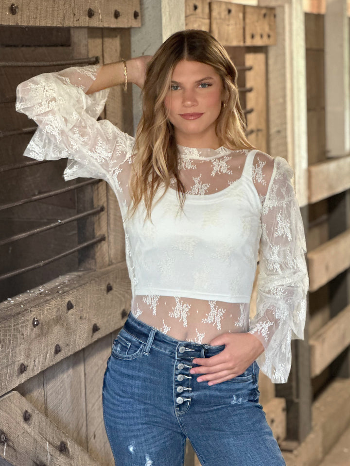 Ruffle Sleeve Lace Layering Top