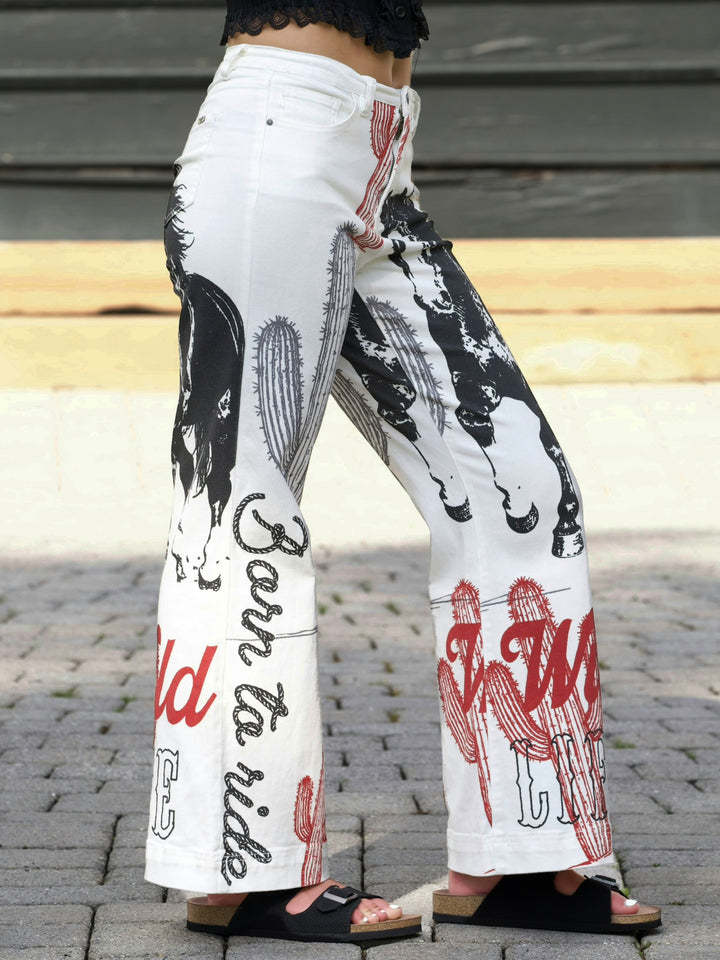 Wild West Wide Leg Graphic Print Jeans