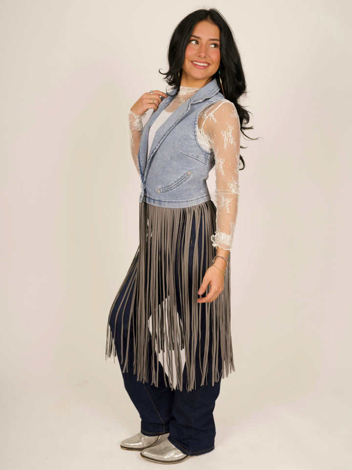 Frontier Flair Denim Fringe Vest