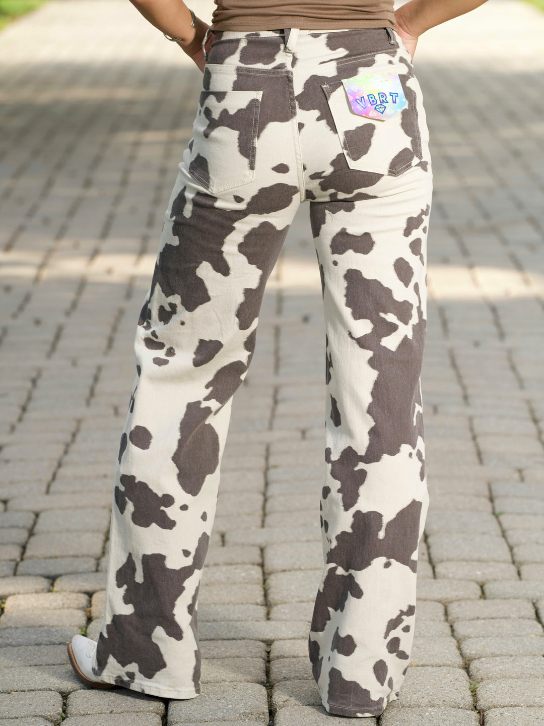 High Rise Wide Leg Cow Print Jeans
