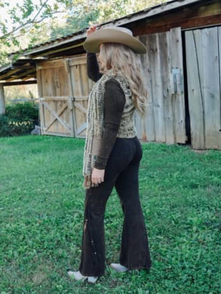 Natural Rex Rabbit Pocket Shawl Vest