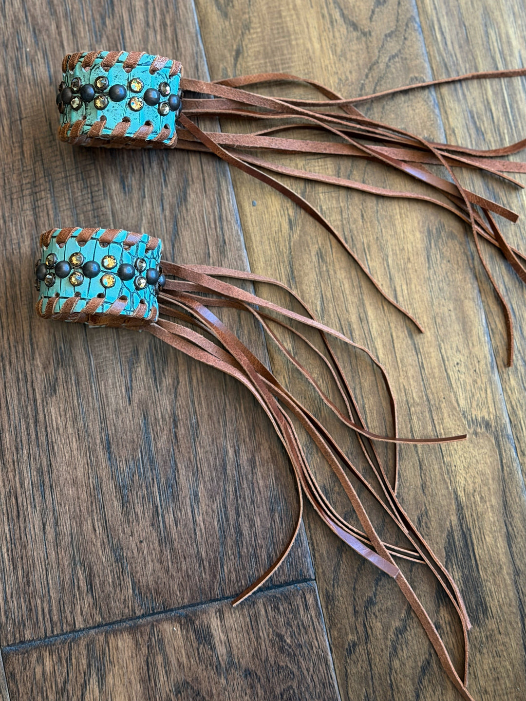 Single Turquoise Leather Fringe Cuff Bracelet