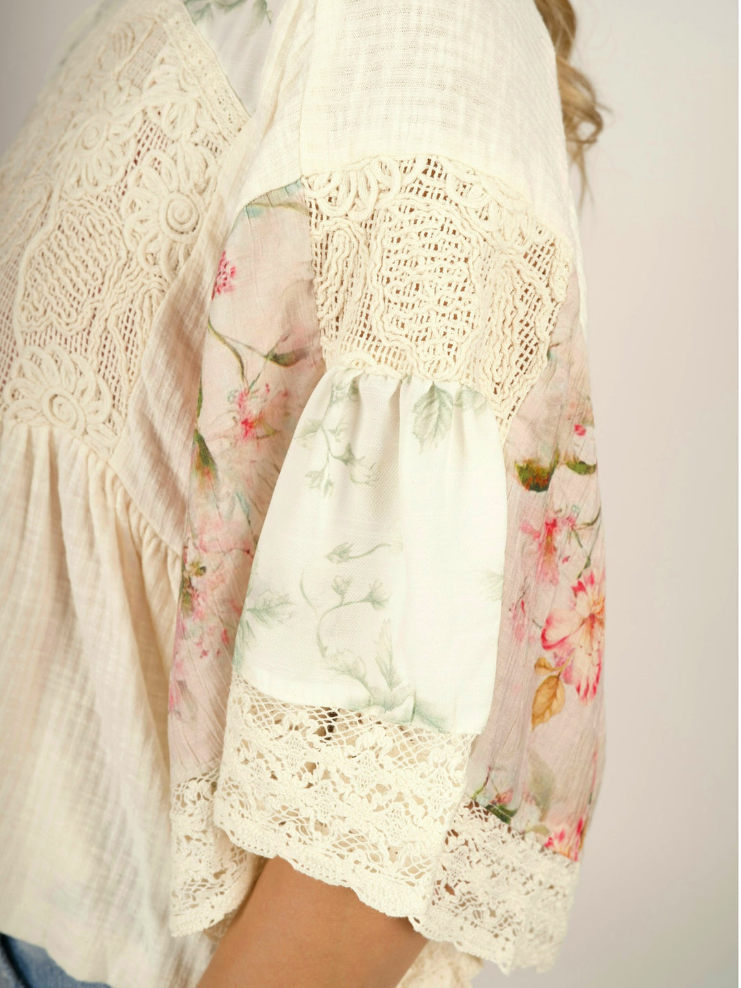 POL Vintage Bloom Ribbed Floral Boho Top