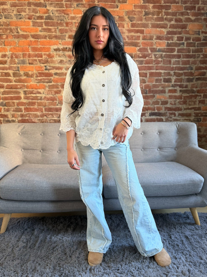 POL Crochet Button Up Cardigan