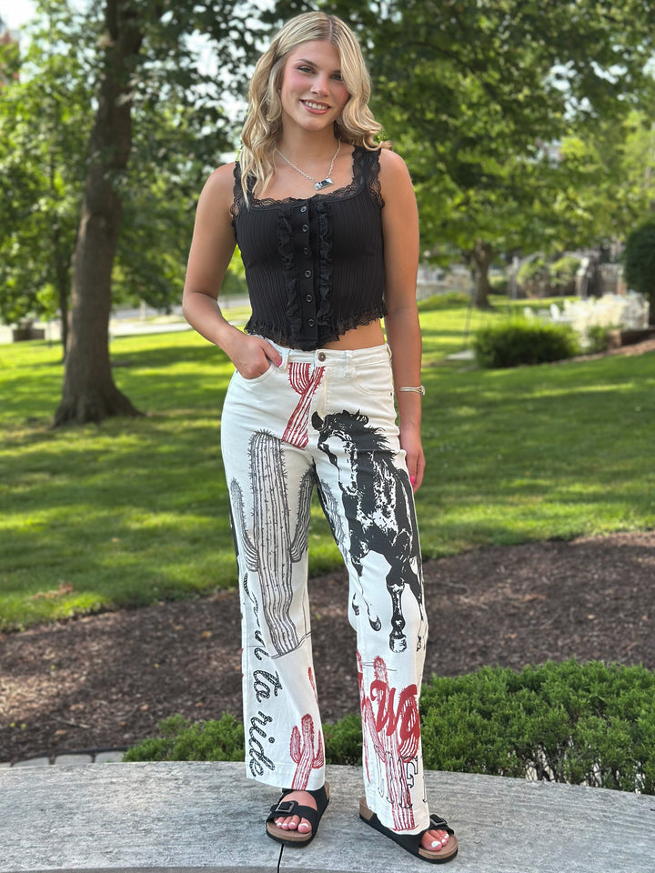 Wild West Wide Leg Graphic Print Jeans