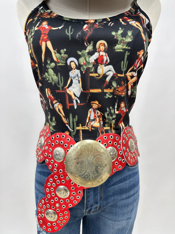 Vintage Western Print Cropped Tank