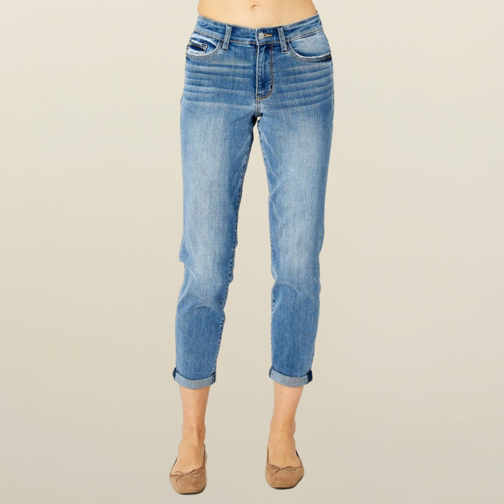 Judy Blue Mid Rise Cuffed Slim Jeans