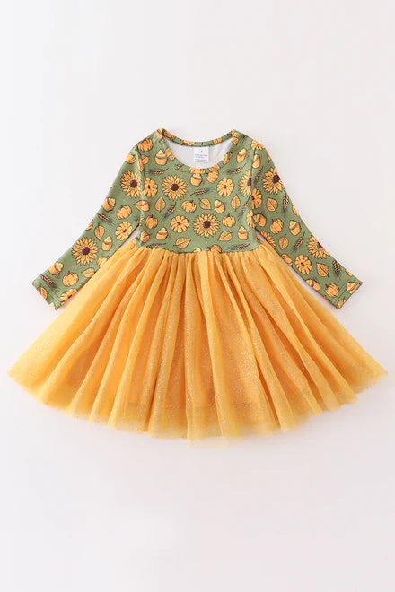 Girls Sunflower Tull Dress - Salt and Grace Boutique