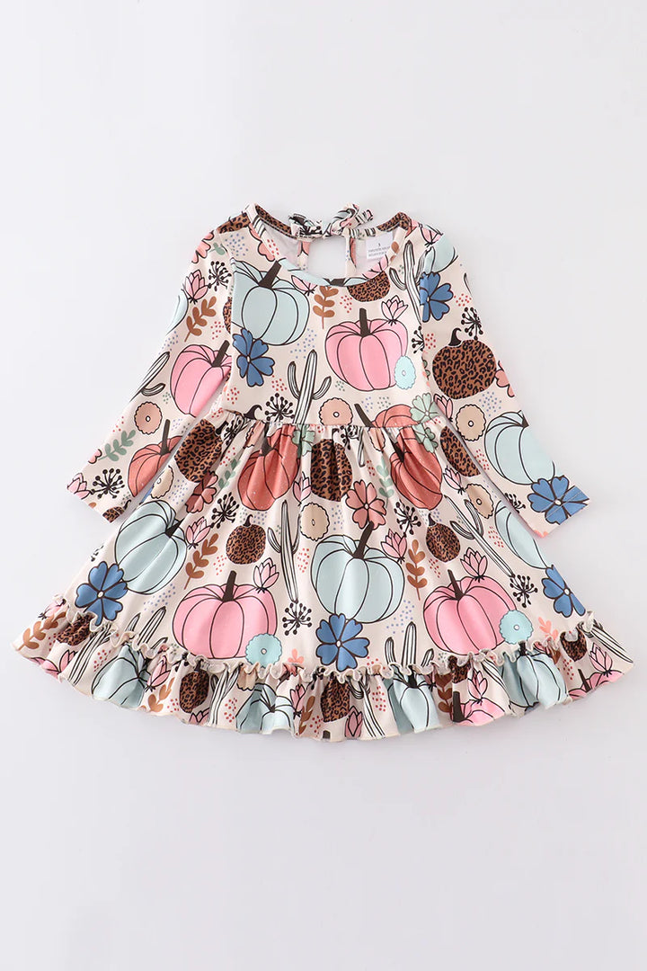 Girls Pumpkin Print Ruffle Dress - Salt and Grace Boutique