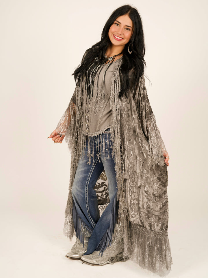 Stevie Nicks Burnout Velvet & Lace Duster