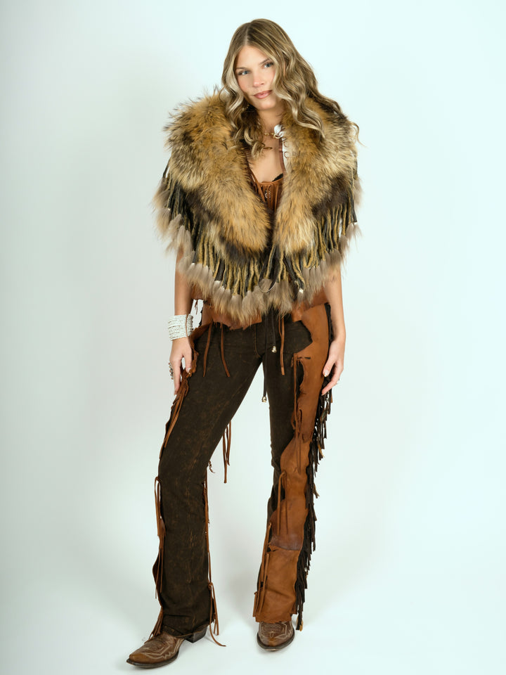 Natural Raccoon Fringed Fur Collar