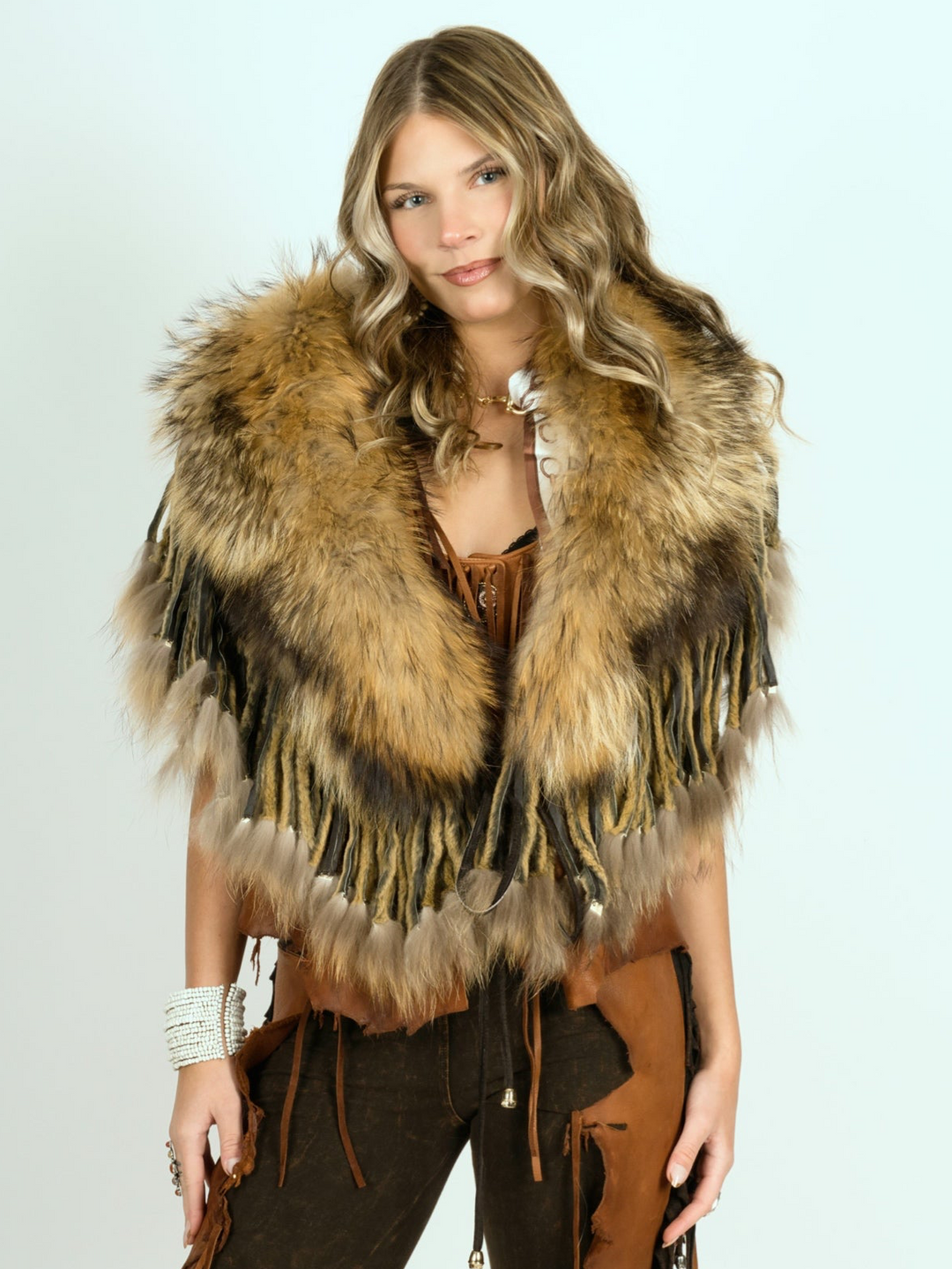 Natural Raccoon Fringed Fur Collar