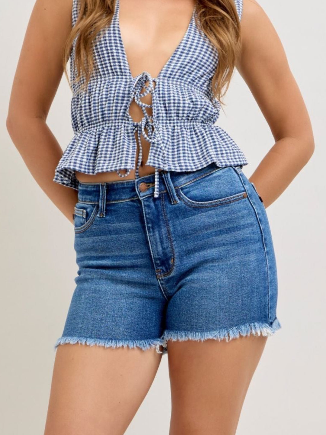 Judy Blue High Rise Frayed Hem Slim Shorts