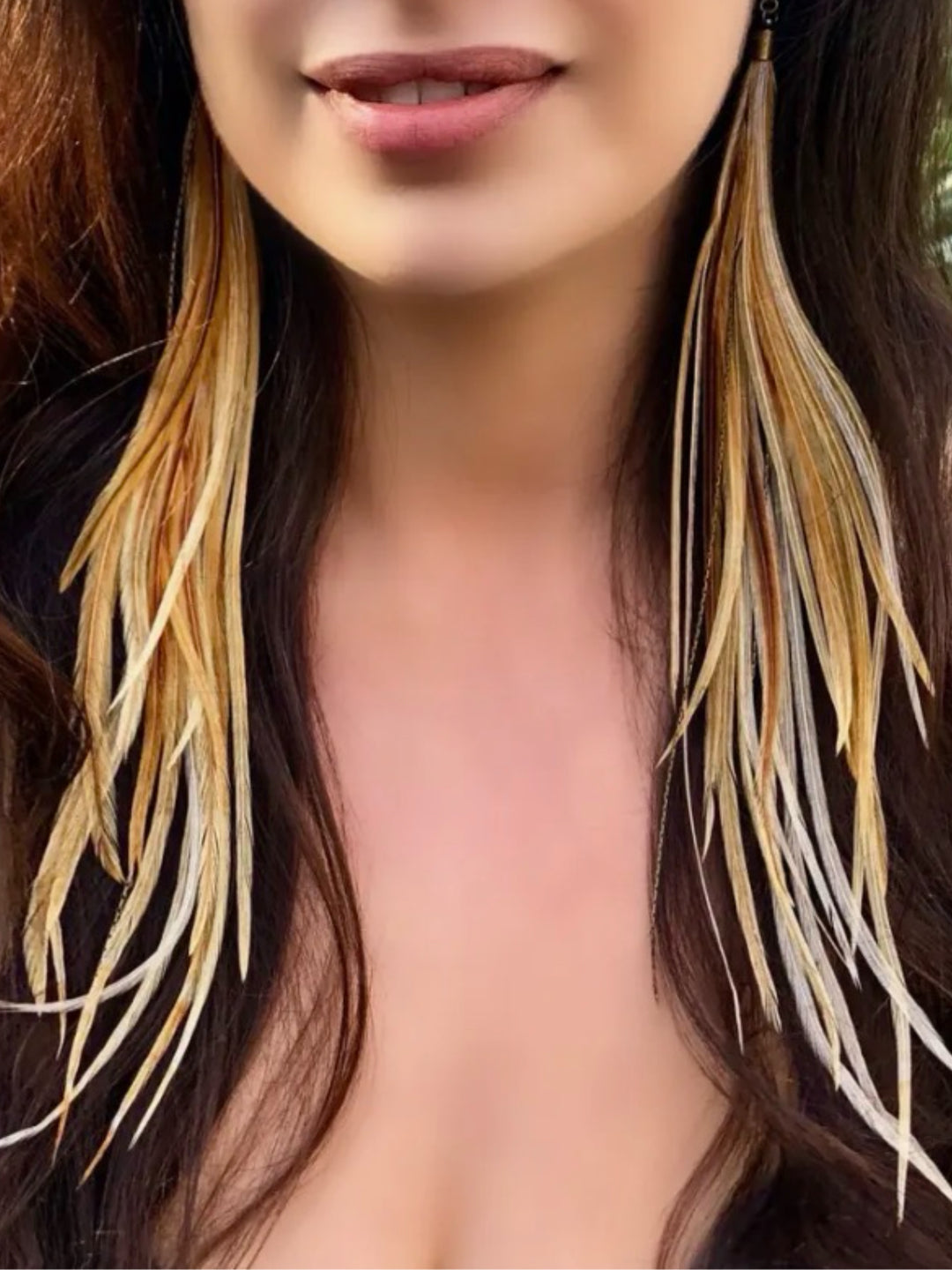 Handcrafted Extra Long Blond Feather Earrings