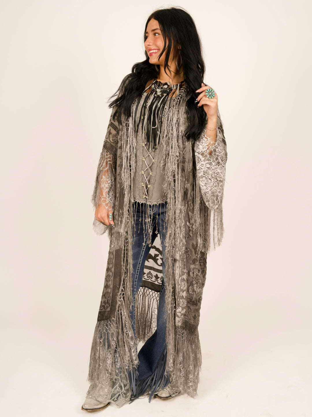 Stevie Nicks Burnout Velvet & Lace Duster
