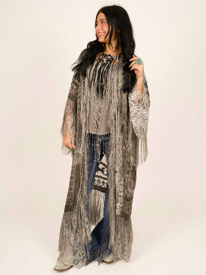 Stevie Nicks Burnout Velvet & Lace Duster