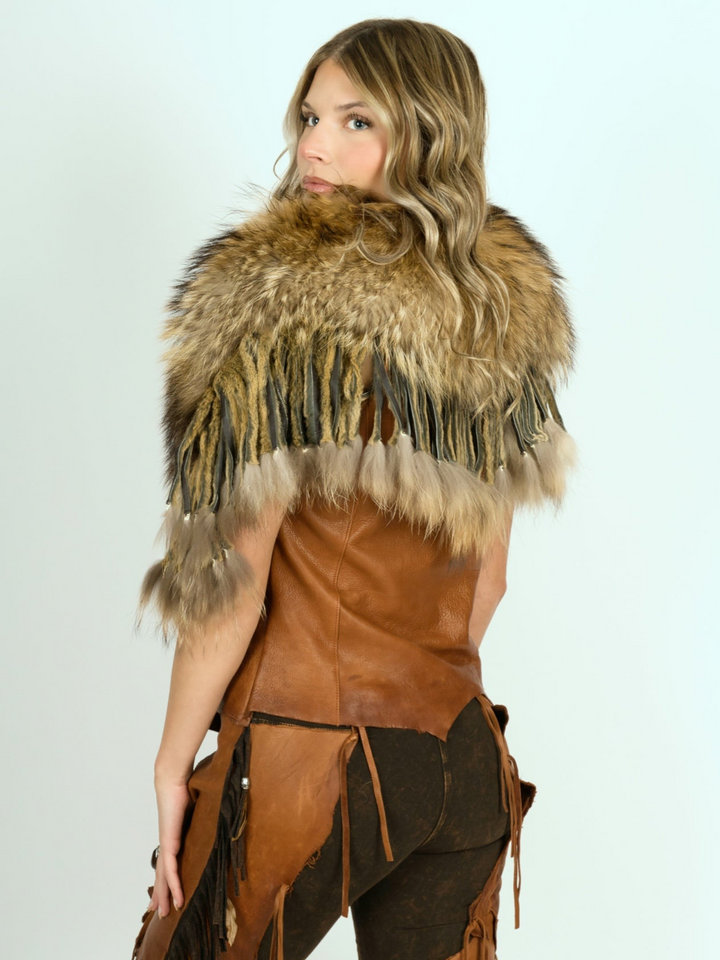 Natural Raccoon Fringed Fur Collar