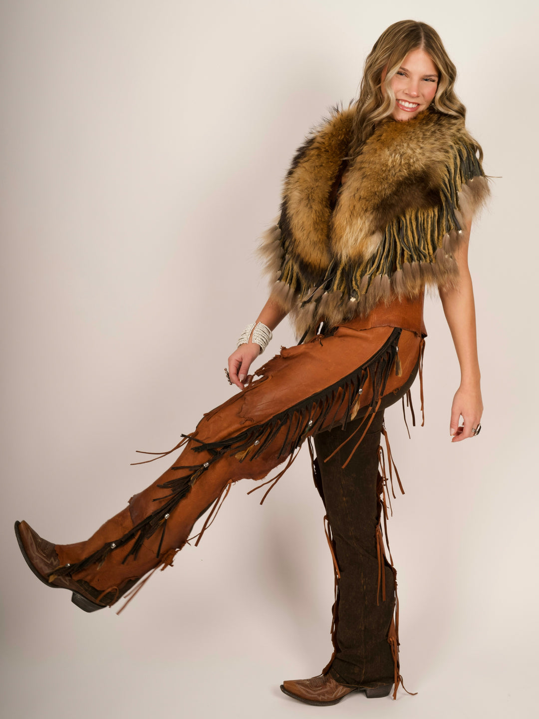 Natural Raccoon Fringed Fur Collar