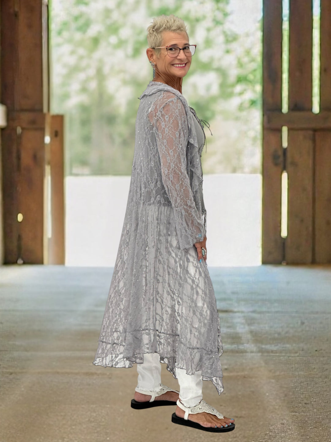 Charlotte’s Timeless Rhinestone Lace Duster