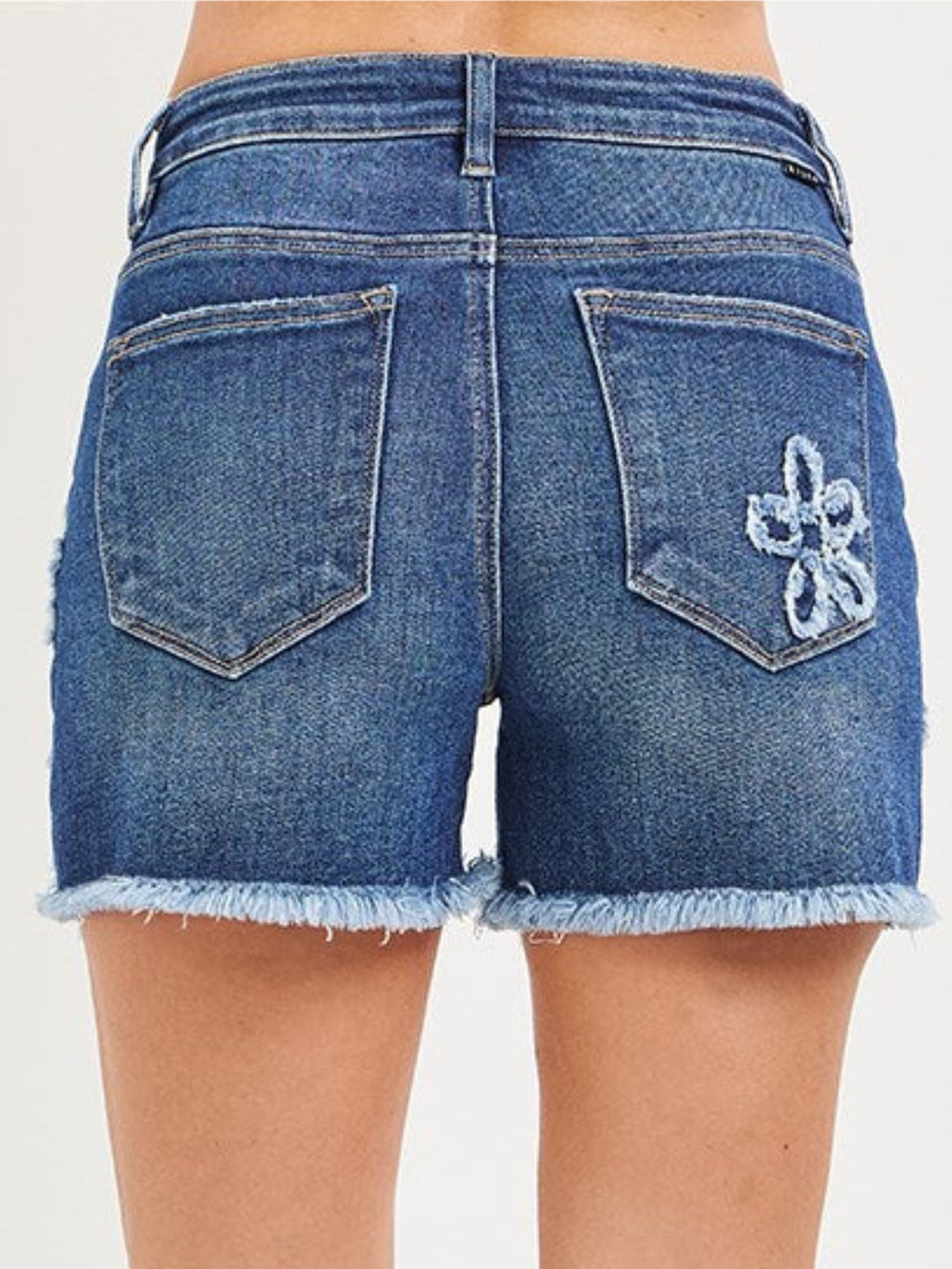 RISEN High-Rise Flower Patch Denim Shorts