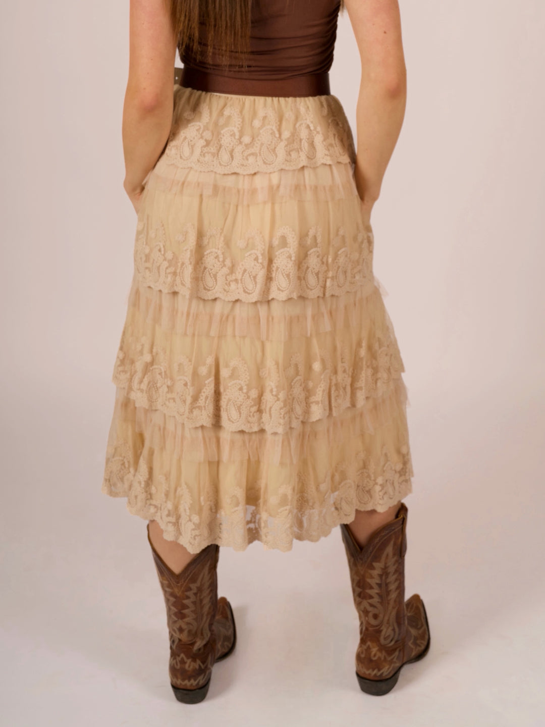 Romantic Vintage Lace Mesh Boho Midi Skirt