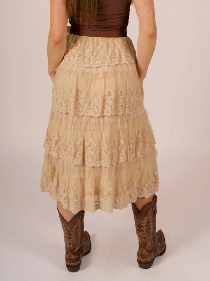 Romantic Vintage Lace Mesh Boho Midi Skirt