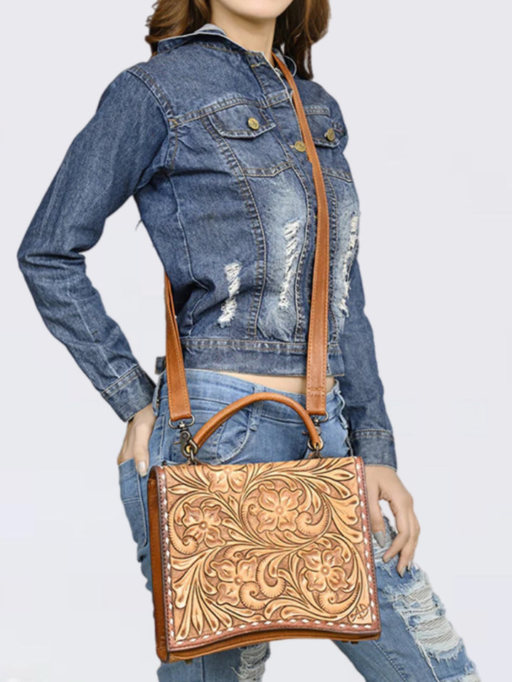 Western Saddle Box Bag - Handcrafted Full-Grain Leather Crossbody