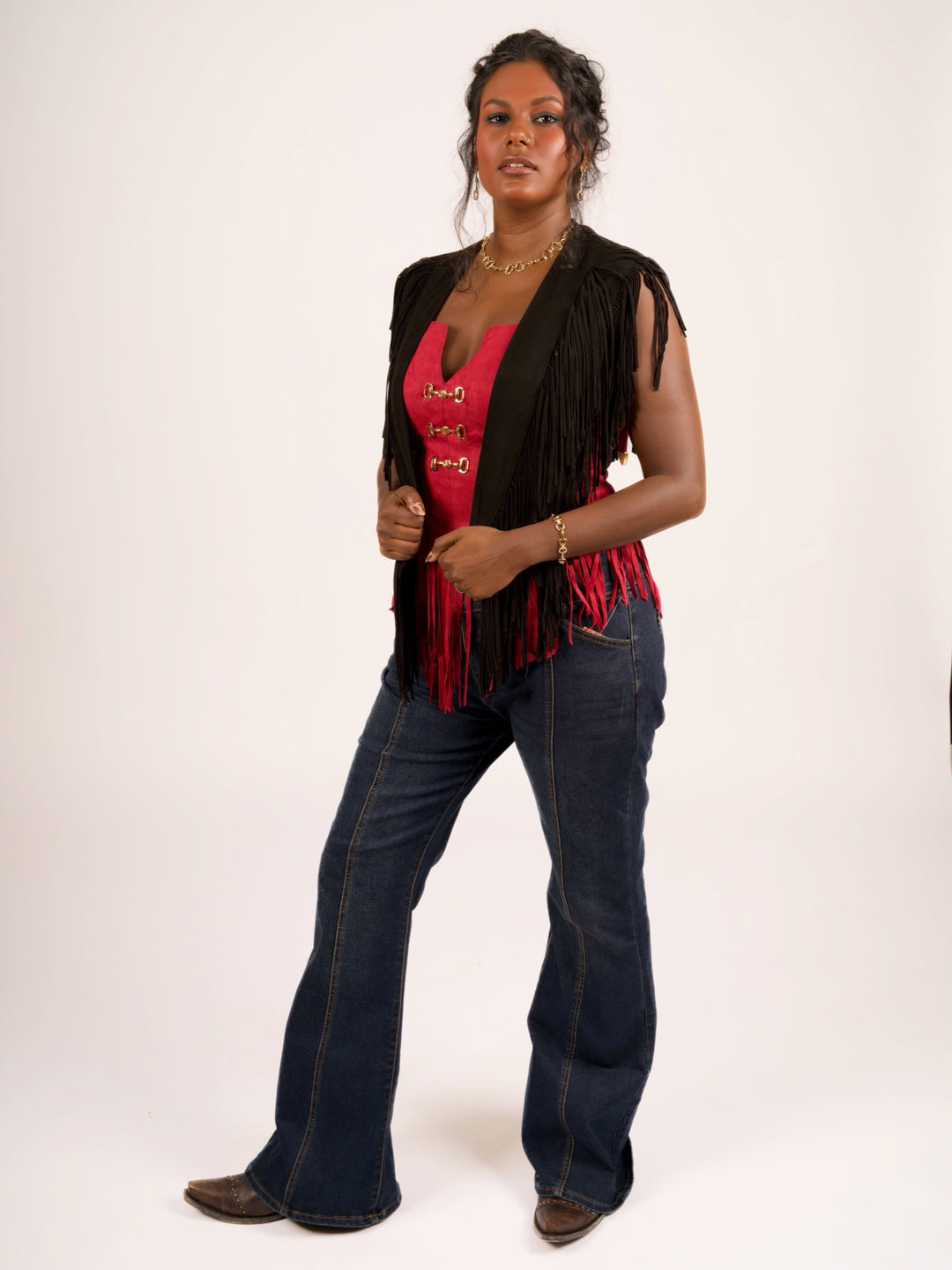 Handcrafted Black Suede Leather Fringe Shoulder Collar