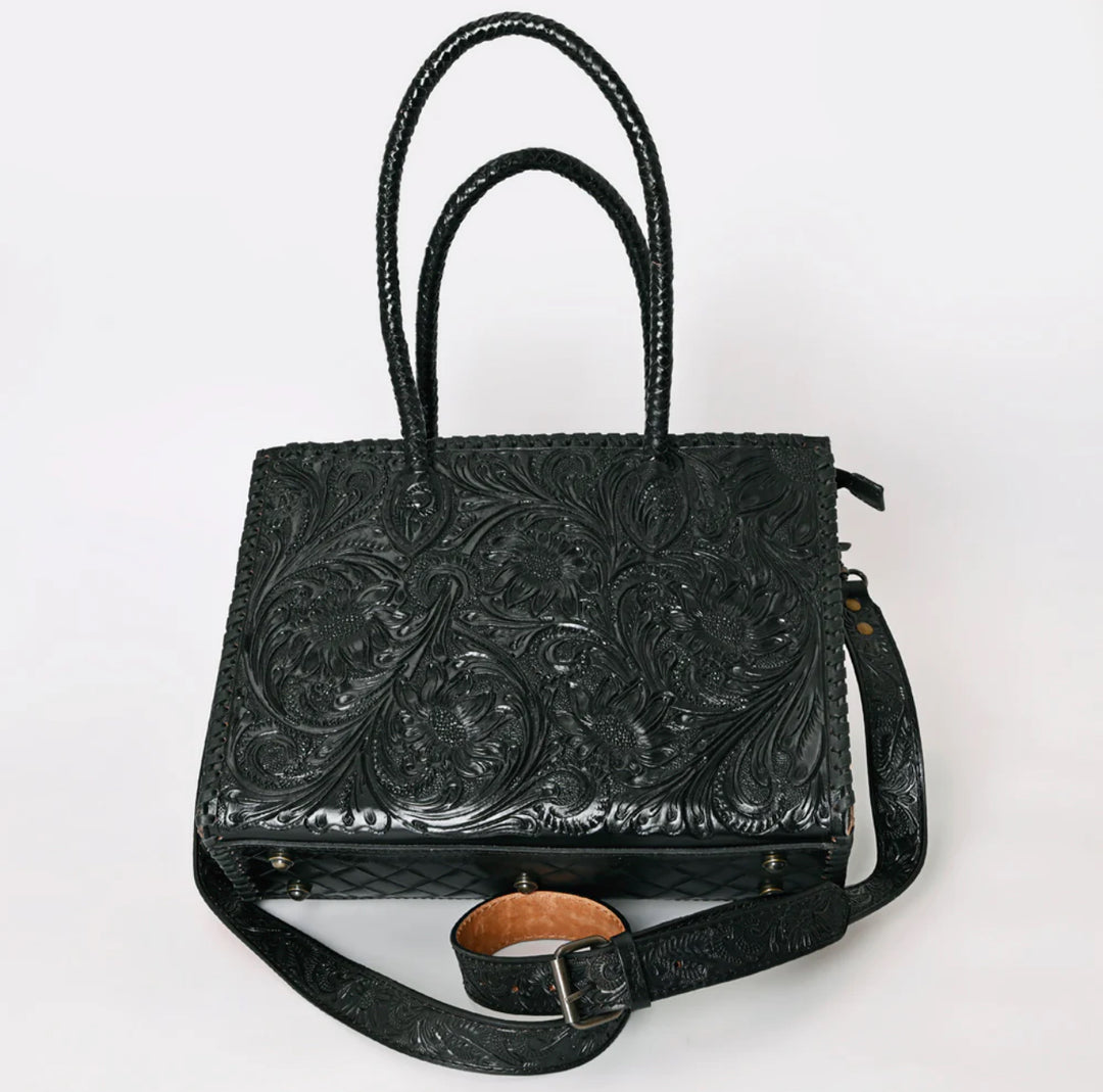 Black Diamond Tooled Leather Tote Bag