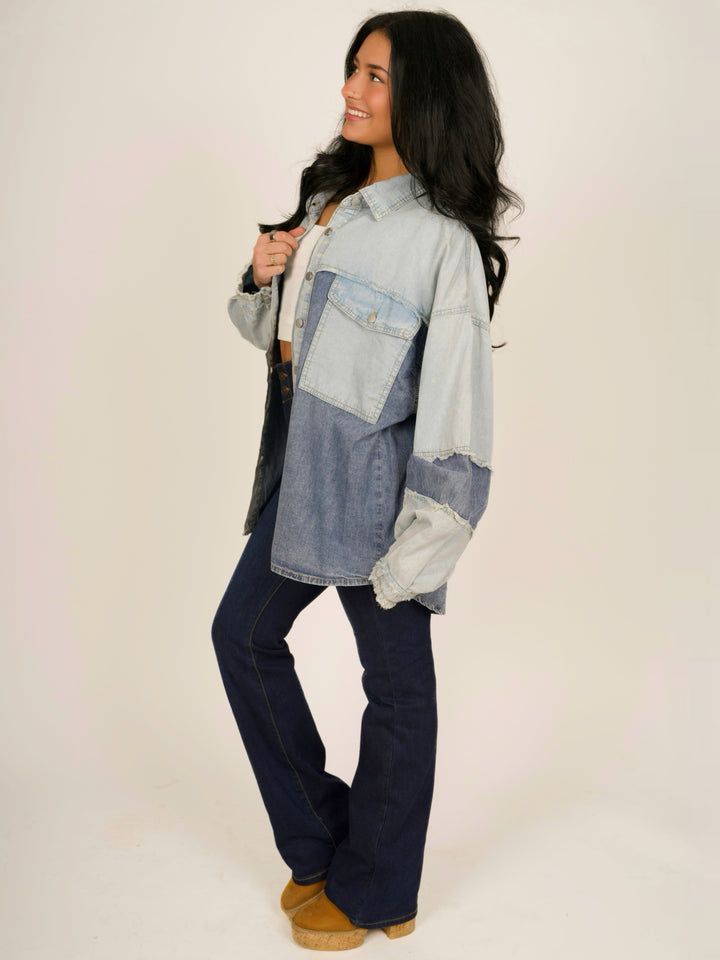 POL Two Toned Oversized Denim Shacket