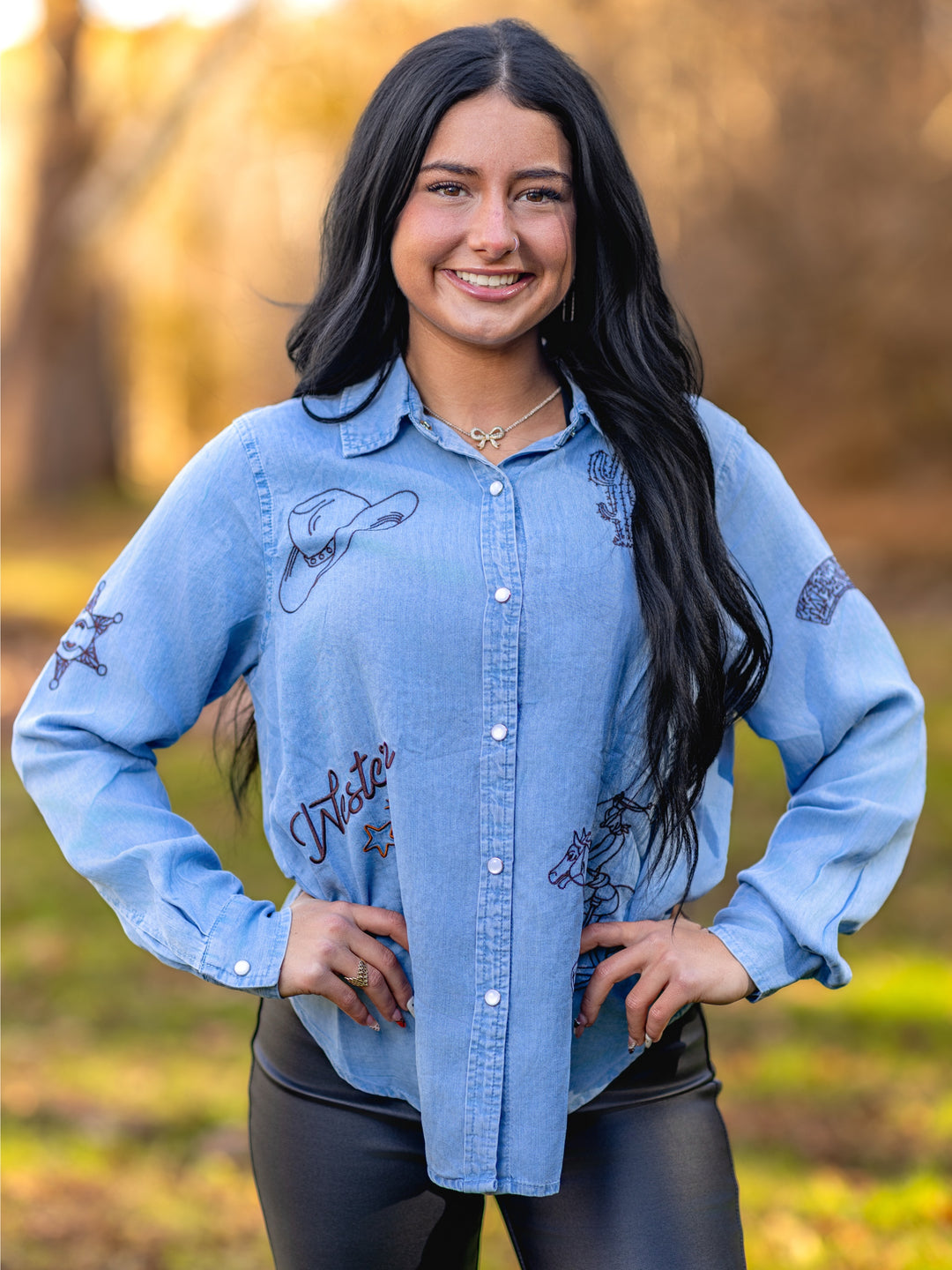 Retro Cowgirl Pearl Snap Western Blouse