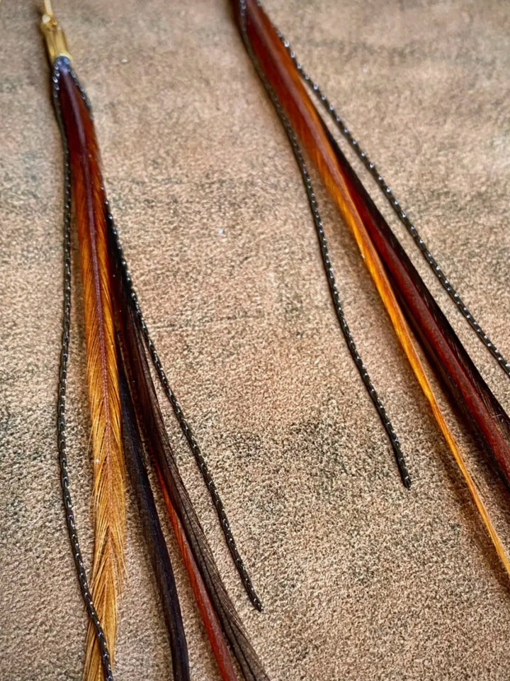 Handcrafted Fawn/Black Mini Feather Dangle Earrings