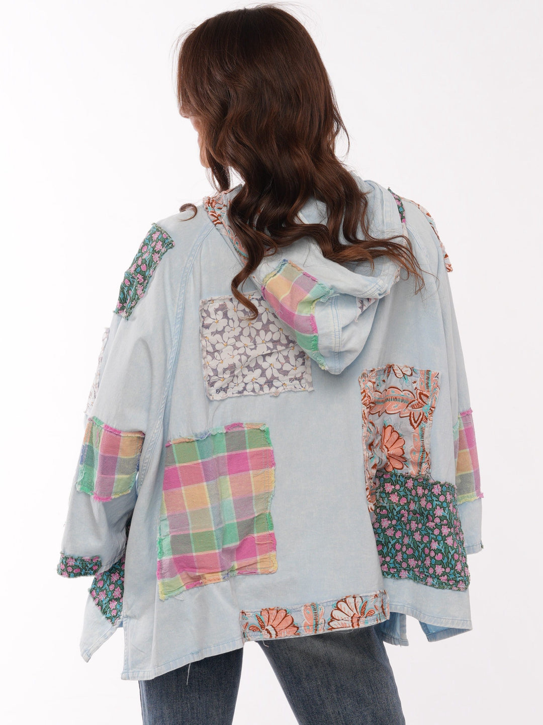 Boho Patchwork 3/4 Sleeve Hooded Top
