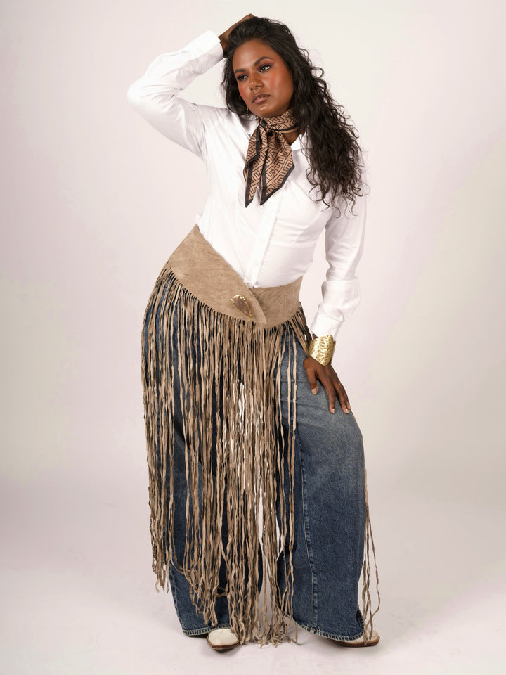 Lainey Long Fringe Cognac Western Belt by Pat Dahnke