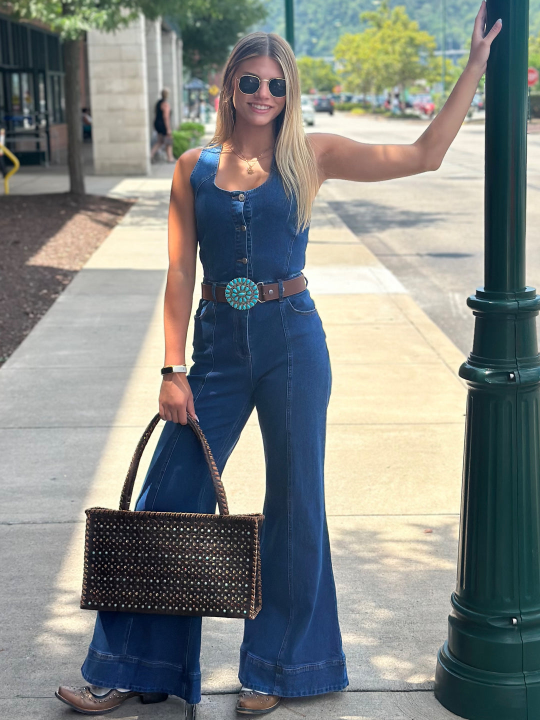 Wide Leg Denim Jumpsuit
