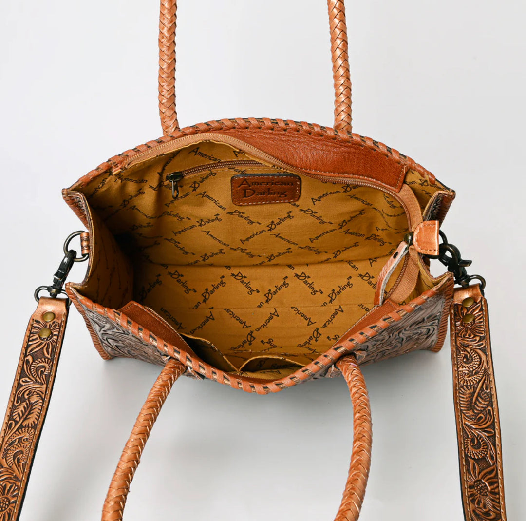 Golden Girl Tooled Leather Tote Bag