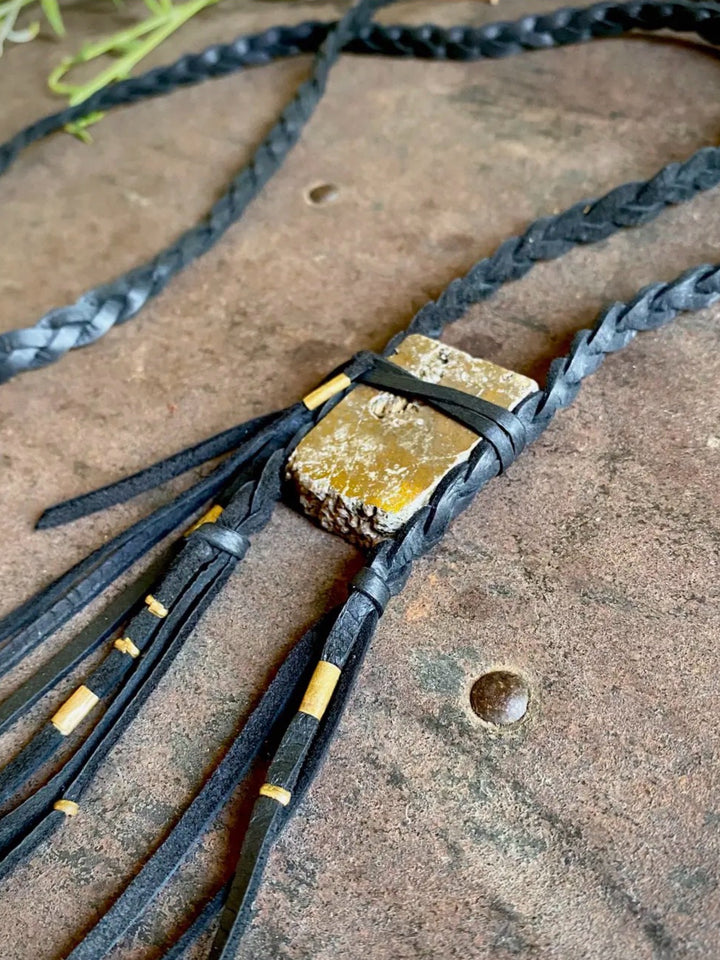 Leather & Druzy Quartz Stone Necklace